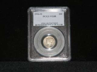 RARE 1916 D Silver Mercury Dime PCGS VG 08 Certified Coin 1/10 Dollar 