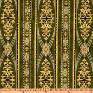  44 Wide Coraline Flourish Stripes Olive Fabric By The 