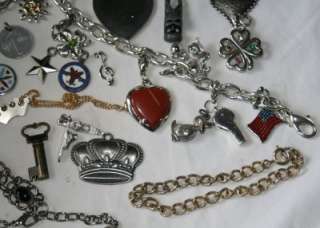 HUGE Vintage old charm and bracelet lot enamel moves jewelry stones 