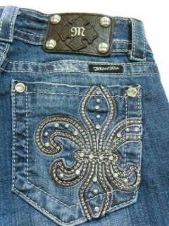   ME Crystals Super Glam Leather Stud Fleur de Lis Boot cut Jeans  