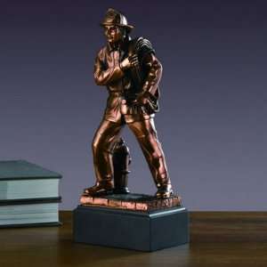    Fire Fighter Statue Bronze Plated Fireman Figurine