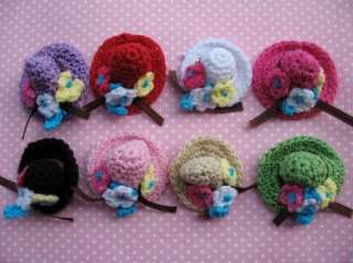 20 Handmade Crochet Hat W/flower Doll Applique 10 Colors C033  