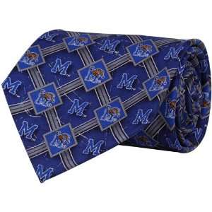  Memphis Tigers Royal Blue Diamond Print Silk Tie Sports 