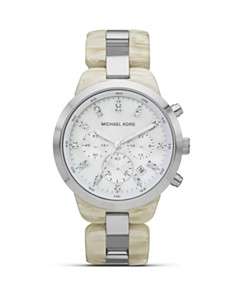 MICHAEL Michael Kors Round Silver and White Horn Watch, 43mm