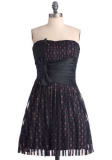   , Prom, Black, Red, Polka Dots, Bows, Pleats, A line, Mini, Strapless