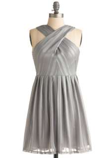 The Still of the Night Dress in Steel   Grey, Silver, Stripes, Pleats 