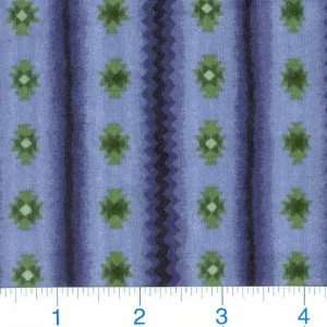  45 Wide Flannel Santa Fe Trail Striped Symbols Blue Fabric 