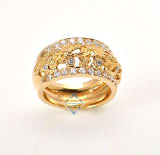   Leaf ring in 18K yellow gold with a row of diamonds on the top and