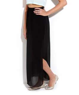 Black (Black) Split Seam Chiffon Maxi Skirt  246304501  New Look