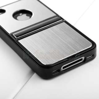 Blue Aluminum TPU Hard Case Cover W/Chrome Stand Fr iPhone 4 4G 4S 