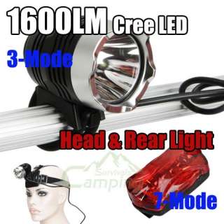   T6 1600 LM Lumens LED Bike HeadLamp Torch Red Head & Rear Light  
