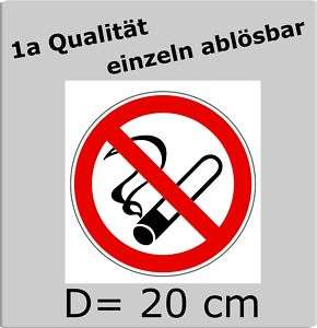 Aufkleber Rauchen verboten Rauchverbot d 200 mm 20 cm  
