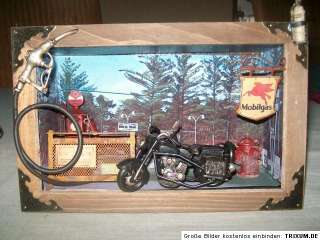 Diorama Werkstatt mit Modell Harley mit Beiwagen Blech  