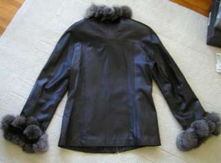 1,600 HENIG Fox Fur Trimmed LEATHER JACKET ~ 8   10 * NEW  