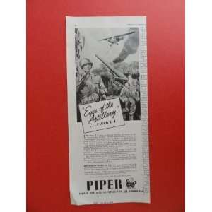  Piper airplame,1943 Print Ad. (eyes of the artillery 
