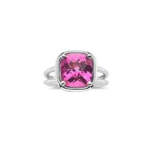  4.01 Cts Mystic Pink Topaz Solitaire Ring in 14K White 