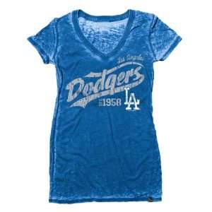  Los Angeles Dodgers Royal Blue Womens Burnout Wash V Neck 