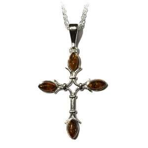  Sterling Silver Honey Amber Gothic Cross Pendant Jewelry