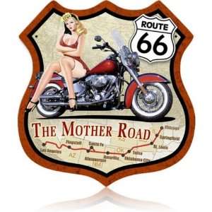 Route 66 Pinup Bike Motorcycle Shield Metal Sign   Victory Vintage 