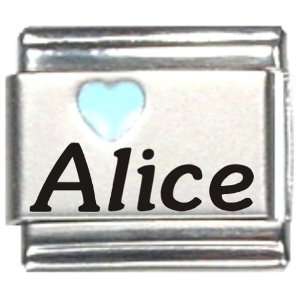  Alice Light Blue Heart Laser Name Italian Charm Link 