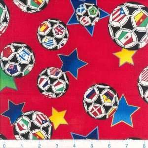  45 Wide Soccer Star Red Fabric By The Yard Arts, Crafts 