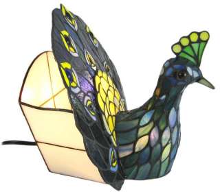 Leaded Stained Glass Peacock Accent Table Lamp  