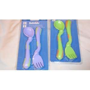 Babelito Ergonomic Fork and Spoon Set, 2 Sets 1 Purple & Green Set, 1 