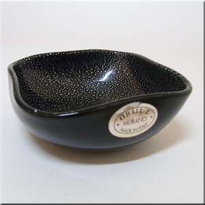Oball Murano Black Glass Silver Leaf Bowl   Labelled  