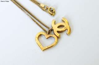 Authentic CHANEL Goldtone CC Open Heart Pendant Necklace 04P  