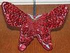 Shiny RED SEQUINS & BEADED BUTTERFLY ORNAMENT 3x4 Collectible 