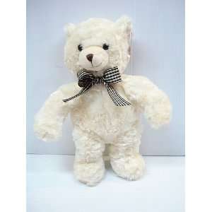  Plush 12 Bear with Ribbon   White w/Black Toys & Games