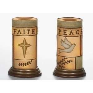   of 4 Faith & Peace Battery Operated Tea Light Christmas Candle Holders