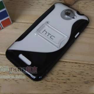 NEW AT&T HTC One X Kick Stand Hard Gel Case S Shape Black Clear Phone 
