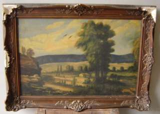 Nice antique oil on canvas landscape painting # 0885  