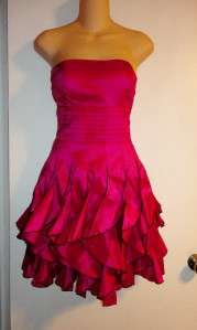   Fuschia Pink Strapless Vertical Ruffle Dress Matching Scarf S  