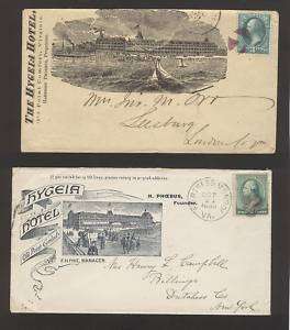 PAIR 1880s HYGEIA HOTEL illustrated advertising covers  