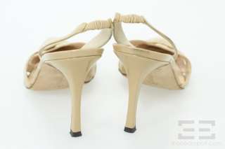Manolo Blahnik Tan Patent Leather Pointed Toe Slingback Heels Size 36 
