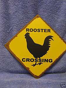 Rooster Crossing Tin Metal Sign  