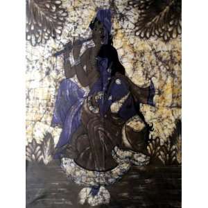 Hindu God Lord Krishna & Goddess Radha Indian Batik Tapestry Fabric 