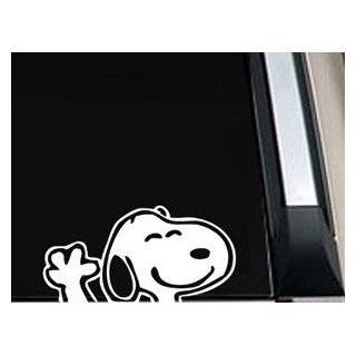 Snoopy Waving Cartoon 7 WHITE   Car Window Decal Sticker