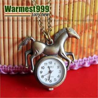   Vintage Charm Horse Quartz Pocket Watch Pendant Necklace HB108  