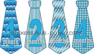 Baby Boy Monthly Onesie Neck Tie Stickers Blue Patterns  