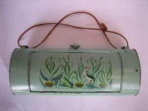 Antique Tole Hunters Lunch Box Stork & Frog c1900  