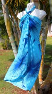 Sarong Hawaiian Luau Wrap Dress ~ BLUE GIANT HIBISCUS  