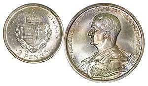 Hungary Ungarn Silver 2 Pengö 1935 (Rakoczi) & 5 Pengö 1939 (Horthy 