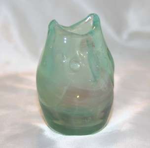 Signed Vintage Dominick Labino Green Owl Shaped Vase   1972  