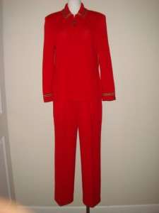 St. John Collection 3 Peice Santana Knit Red Jacket Skirt And Pantsuit 