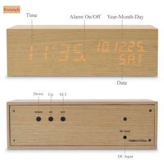   Wooden Rectangle LED Clock / Alarm, Snooze, Decorative Effect  