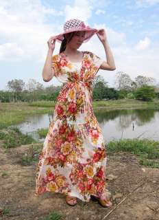 Deep V Bust Front Light Floral Thai Summer Cotton Panelled Sun Dress 