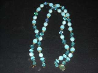 Vintage Blue Plastic Bead Necklace Broken Clasp  